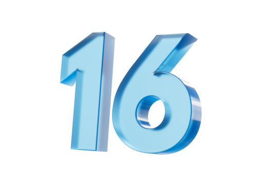 3d Glossy Blue number 16 or Sixteen with a gradient of blue shades. 3d illustration - Powered by Adobe