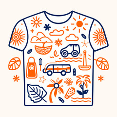 Summer vacation icons on a t shirt design
