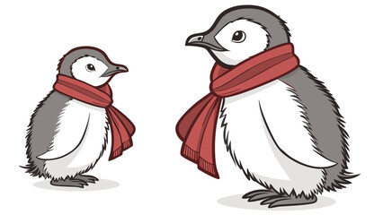 Fototapeta premium Adorable Penguins Wearing Scarves Cute Winter Illustration for Childrens Books Cards and Prints.