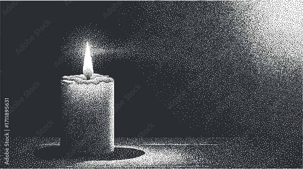 Poster a solitary candle casting a soft glow in a dark setting, creating a tranquil atmosphere.