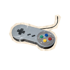 video game controller on scrapbook collage