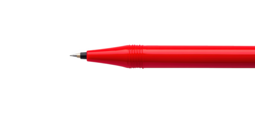 Closeup of a red felttip pen isolated on transparent background, showcasing its fine tip and smooth barrel, ideal for detailed drawing and precise writing tasks