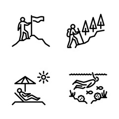 People activity on summer icon set. People on vacation black line Illustration.