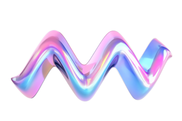 Iridescent wavy ribbon against a transparent background