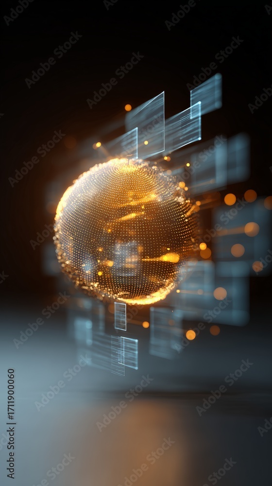 Poster glowing globe of interconnected data points visualizes global communication and information exchange