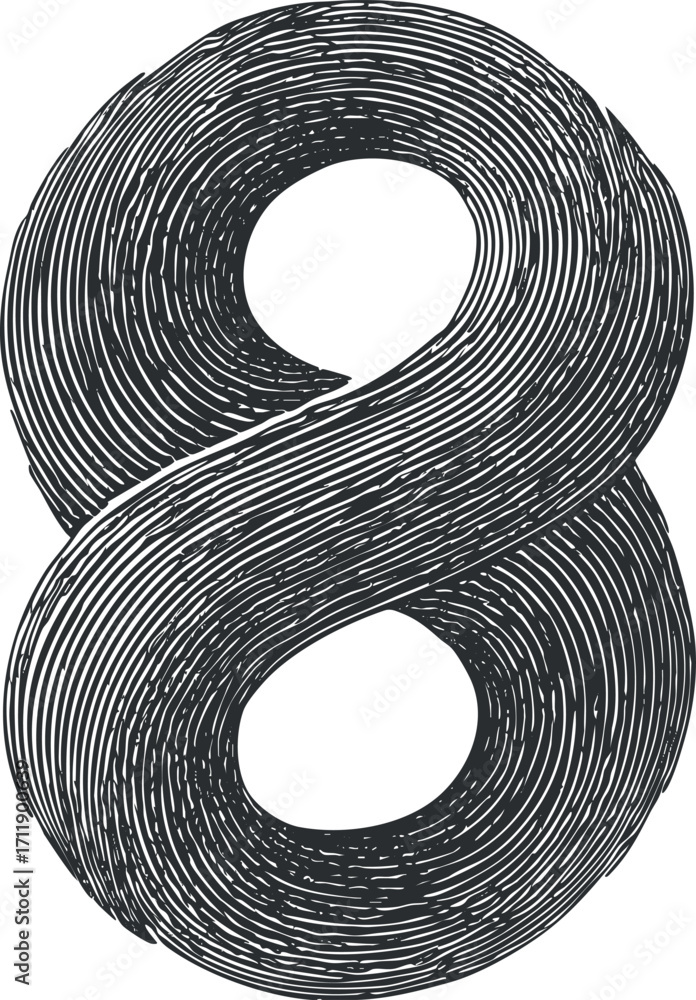 Poster stylized artistic representation of the number eight in a unique and modern design.