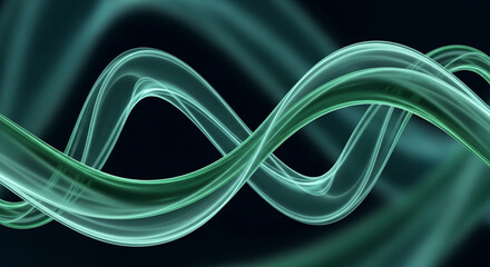 Abstract green glowing helix wave pattern background. Futuristic digital data stream concept for science, technology, and innovation.