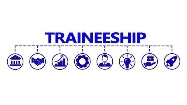 Banner traineeship program video concept with icons.