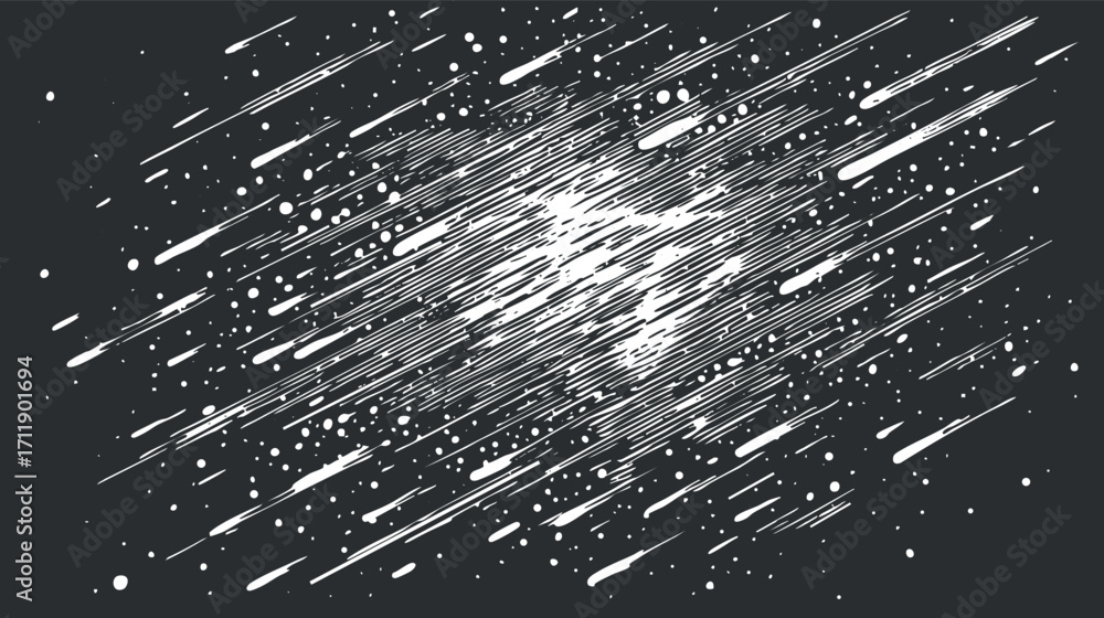 Poster abstract illustration of dynamic streaks and stars creating a cosmic space background.