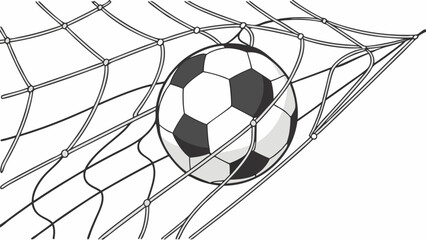 Soccer ball in net goal sports game victory competition championship illustration graphic design vector art black and white monochrome drawing artwork design element sports equipme.