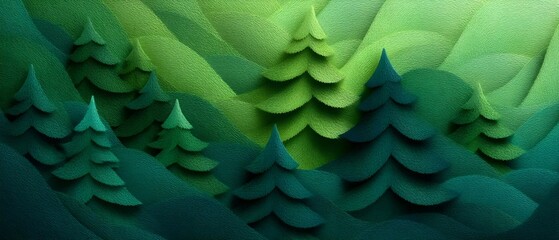 Fototapeta premium Textured green forest landscape in layered design