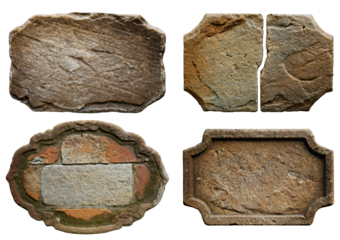 Set Old stone sign plates isolated on a transparent or white background