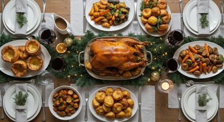 Festive Roasted Turkey Dinner with Side Dishes.