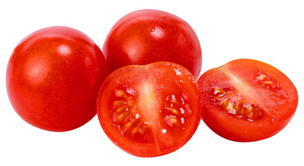 Sweet Japanese Bijin and Amela tomatoes on white background, Fresh red Tomato isolate on white with clipping path PNG file.