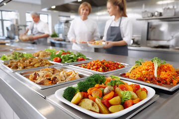 Streamlined cafeteria serving process, streamlined for quick student access, streamlined while keeping food hot