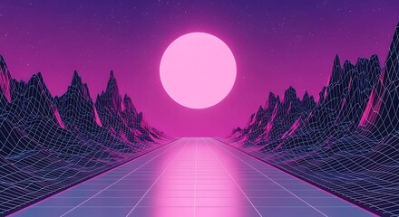 Pink Sunset Digital Landscape.