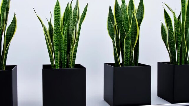 Snake plants in black square planters