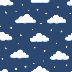 Night Sky Pattern with Moon Stars and Clouds