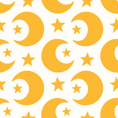 Night Sky Pattern with Moon Stars and Clouds