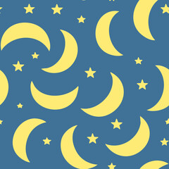 Night Sky Pattern with Moon Stars and Clouds