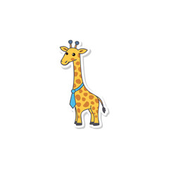 Fototapeta premium Cute cartoon giraffe wearing a blue tie and collar