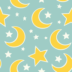 Night Sky Pattern with Moon Stars and Clouds