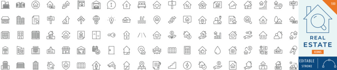 Real estate icon collection set. Editable stroke.
