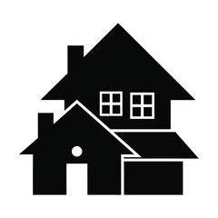 Complex house icon isolated on white background, representing multiple homes, real estate development, or a community of houses in a modern style