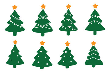Various Christmas tree silhouettes. Spruce trees silhouette for laser cutting and engraving. Pine Trees vector trees set. Tree icons set in a modern flat style. Vector silhouette graphic trees element