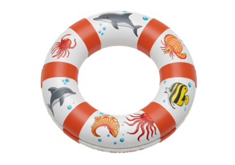 Inflatable Life Ring with Marine Animal Illustrations isolated on transparent background