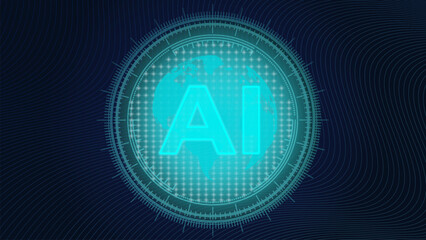 Vector illustration. AI letters over global map portray automated financial flow and interconnected capital movement in modern economic structures. Concept of business, stock market