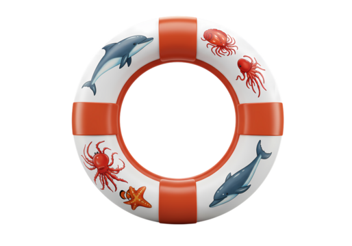 Ocean Lifebuoy Vibrant Marine Design isolated on transparent background - Powered by Adobe
