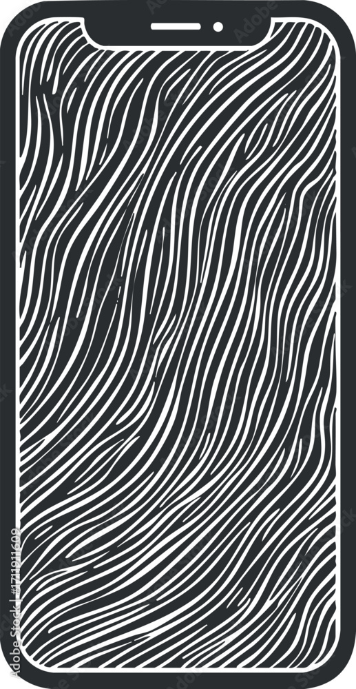 Poster abstract black and white design featuring flowing lines and waves on a mobile screen.