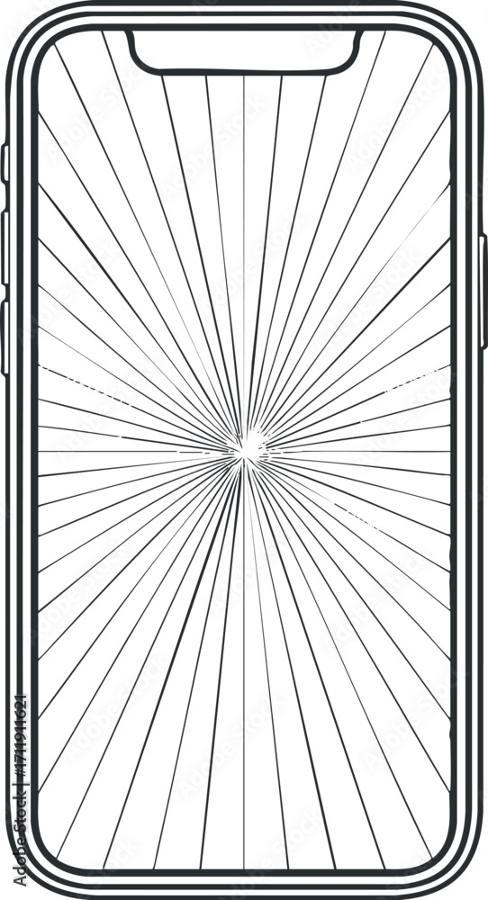Poster vector outline of a smartphone featuring radial lines to emphasize the screen design.