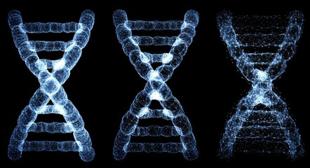 DNA helixes in three stages of disintegration