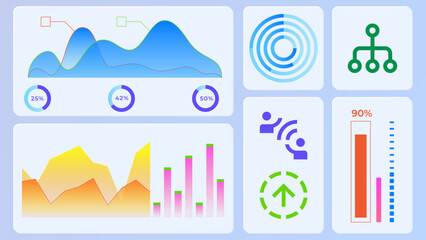 Naklejka premium Vector illustration. Structured graphics with layered processes show how capital flows through planned systems in business and economy. Concept of business, stock market, exchange, economy, capital.
