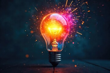 A lightbulb bursts with colorful ideas, symbolizing creative innovation and groundbreaking solutions for a bright future , intelligence, brainstorming, thinking