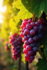 Sun-drenched bunches of ripe grapes hanging heavy on the vine, ready for harvest A beautiful autumnal scene depicting the abundance of a successful grape harvest , grape bunches, abundant
