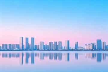 Obraz premium Sunrise Cityscape Over Calm Water