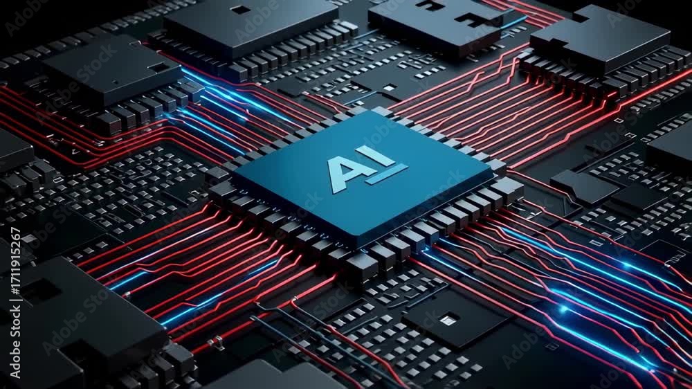 Poster artificial intelligence ai chip technology innovation future computing processor system board 100