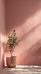 A plant in a pot on a tiled floor