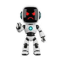 Fototapeta premium Angry robot isolated on transparent background is ready to fight for its rights