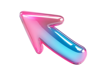 Glossy pink and blue gradient arrow icon on transparent background
