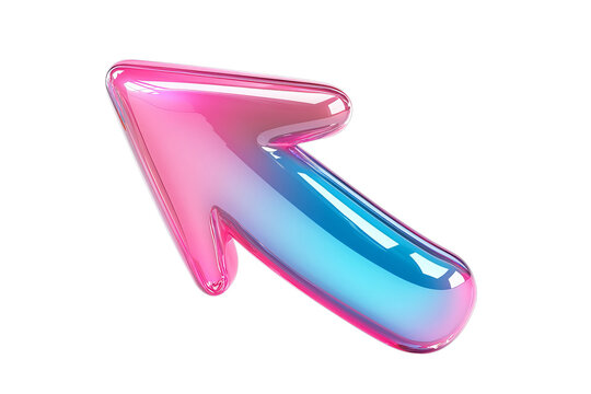 Glossy pink and blue gradient arrow icon on transparent background
