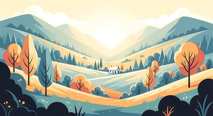 Autumn Mountain Valley Landscape.