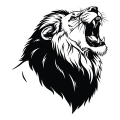 Obraz premium Majestic roaring lion head black and white drawing powerful animal symbol silhouette
