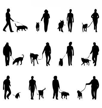 Silhouettes of Dogs and Peopl...