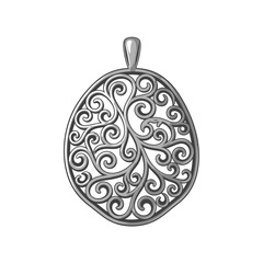 Elegant Silver Filigree Pendant with Intricate Swirl Design.