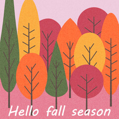 Trendy, colorful autumn poster, cover and postcard with forest. Autumn background, template for advertising, sales, websites, social networks and printing.