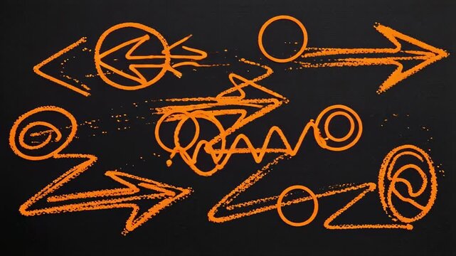 Orange arrow direction illustration on black background graphic design vector art drawing 100